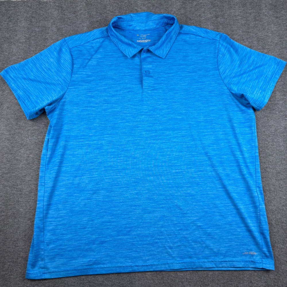 Tek Gear Polo Shirt Mens XL Blue DryTek Space Dye Short Sleeve Performance